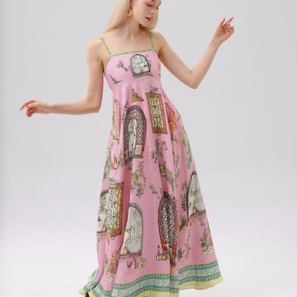 ALEMAIS Multicolour Monte Midi Dress in Linen - Picture 1 of 16